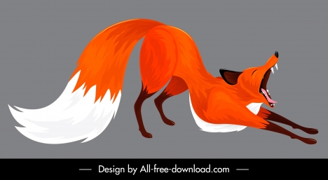 fox icon yawning gesture cartoon design colored classic