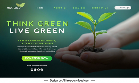 fresh environment landing page template hand holding tiny tree closeup