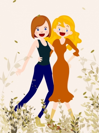friendship drawing women icon colored cartoon design