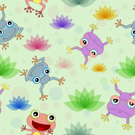 frogs lotus background multicolored repeating decor