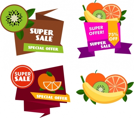 fruit sale labels collection colorful origami style