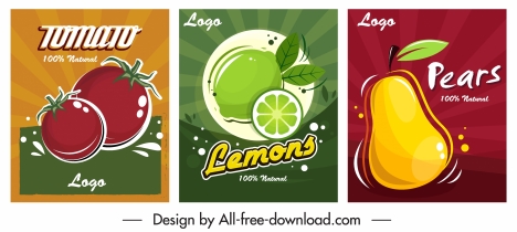 fruits advertising posters tomato lemon pear sketch