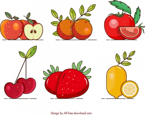 fruits background apple orange tomato cherry strawberry lemon