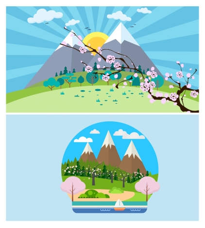 fuji mountain landscapes vector illustration with spring