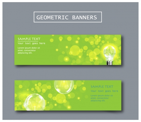 geometric banners with bokeh green background