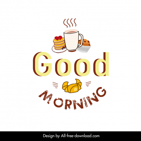 good morning logo sign template flat retro cafe break cake sketch