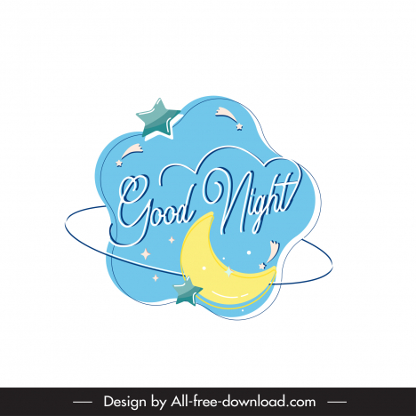 good night label template calligraphy moon stars decor