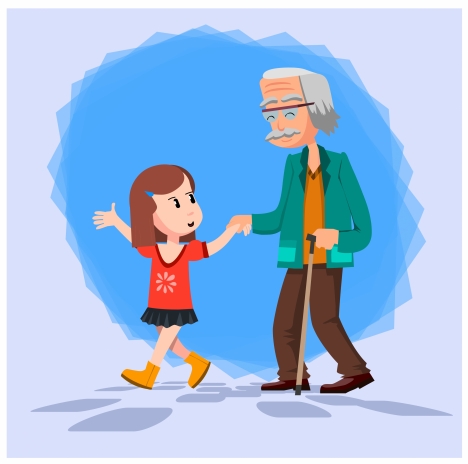 granddaughter and grandfather illustration with token of affection