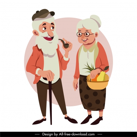grandparents icons colored cartoon character sketch