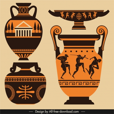 Greek pottery icons flat retro symbols decor vectors stock in format ...