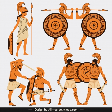 Greek warrior icons classical cartoon character sketch vectors stock in  format for free download 