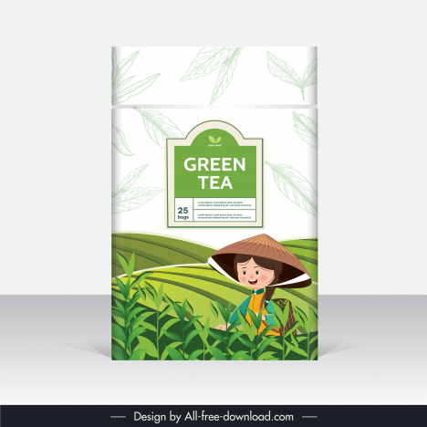 green tea packaging template cute cartoon