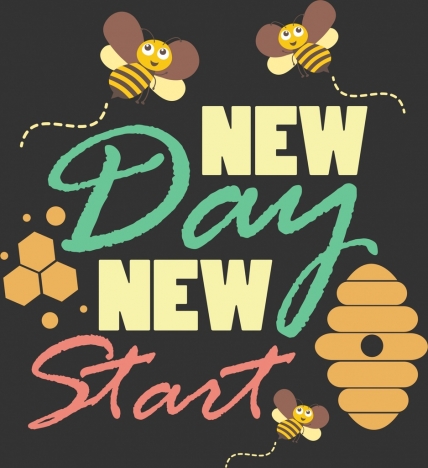 greeting banner stylized honeybee icons texts decoration