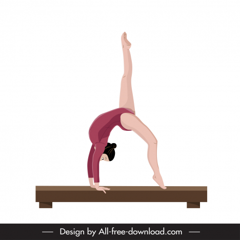 Gymnastics balance beam athlete icon dynamic cartoon sketch vectors stock  in format for free download 162 bytes
