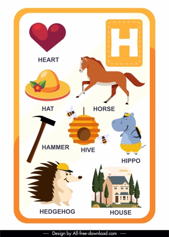H alphabet educational template colorful emblems sketch vectors stock ...