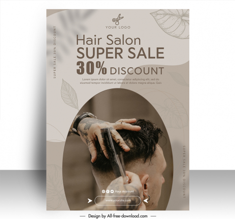 hair salon discount poster template dynamic haircut closeup