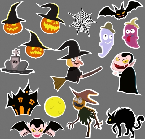 halloween design elements various colored flat symbols