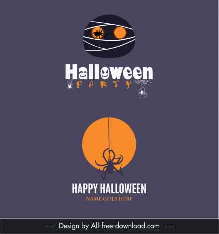 halloween logo template flat frightening spiders horror faces sketch