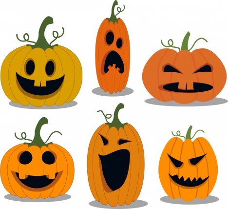 halloween pumpkin icons collection various emotion isolation