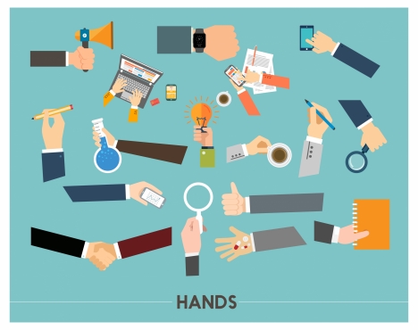 hands vector illustration with ordinary work activities