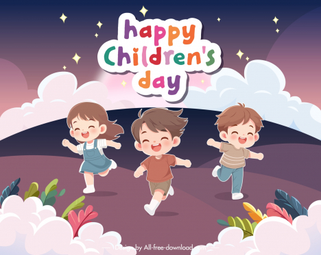 happy childrens day poster template cute dynamic joyful kids
