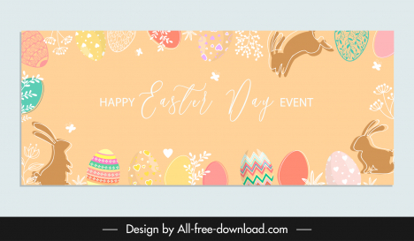 happy easter banner elegant flat bunnies eggs flowers decor