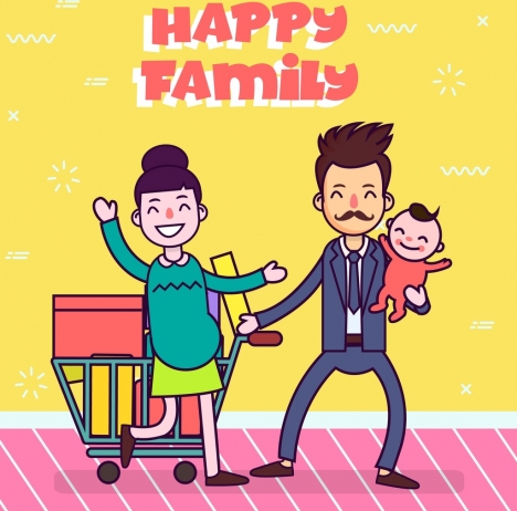 happy family banner father pregnant mother child icons