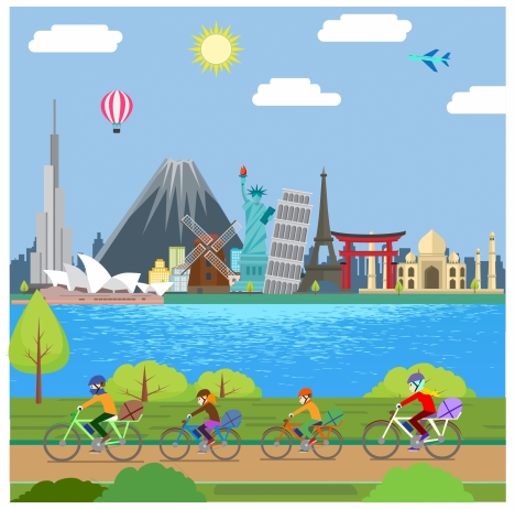 happy family concept design with riding through sceneries