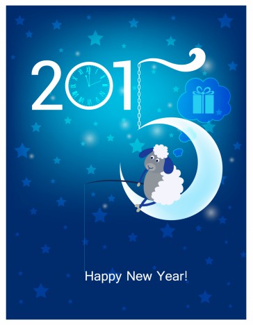 Happy New Year 2015  Original Christmas card  Sheep fishing