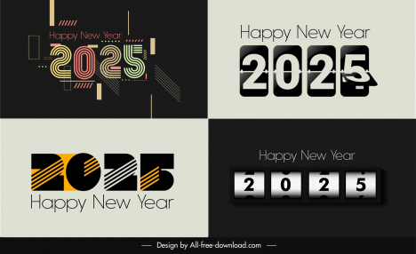 happy new year 2025 templates collection elegant contrast shapes