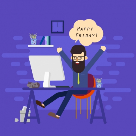 Happy time banner relaxing man icon cartoon design vectors stock in format  for free download 
