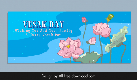 happy vesak day banner template elegant lotus floras decor