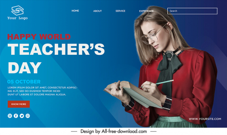 Happy world teachers day landing page template elegant young female