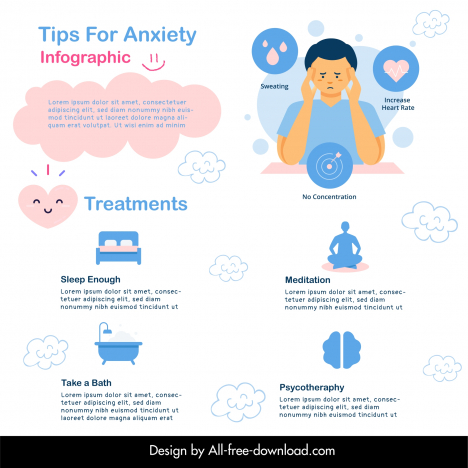 health infographic banner template bright flat stress relaxation symbols