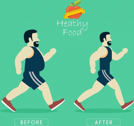 healthy life banner man exercise food icons