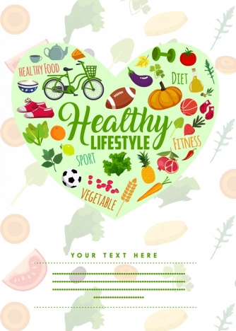 healthy lifestyle banner colorful icons heart layout