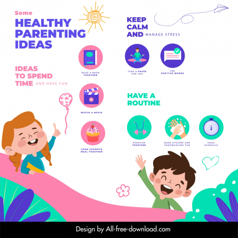 healthy parenting infographic banner template dynamic funny children