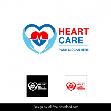 heartcare logotype heart hands holding heart cardiogram shape sketch