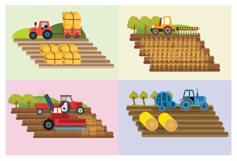 heavy machines on field drawings in colors style