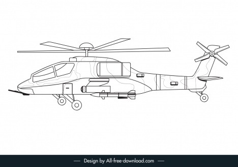 helicopter army icon black white handdrawn outline