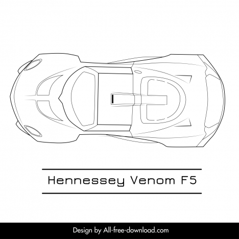 hennessey venom f5 car model icon flat black white handdrawn top view outline