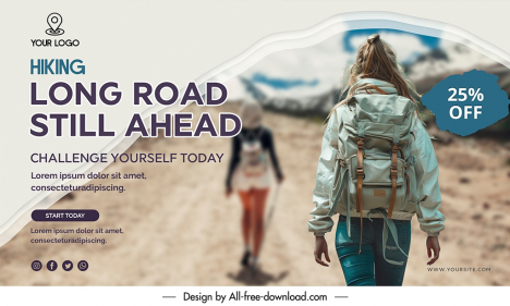 hiking banner template walking women scene