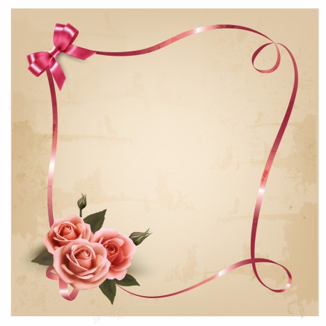 Holiday background with pink roses and ribbons