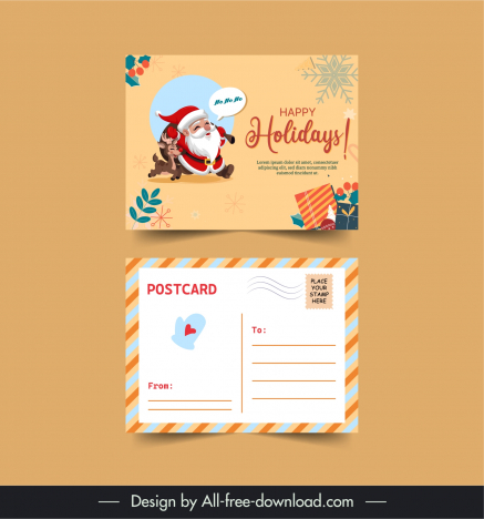 holiday postcard templates cute santa claus xmas elements