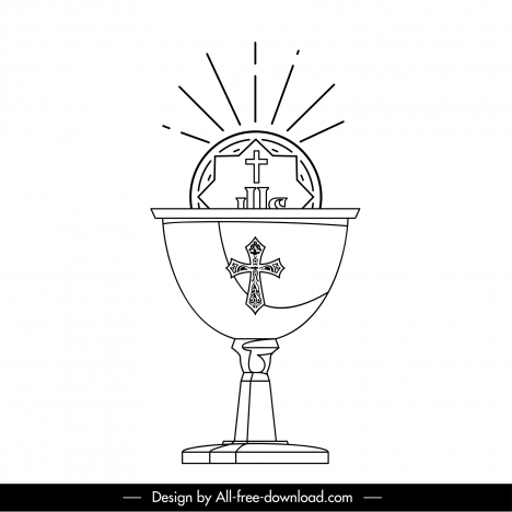 holy grail sign icon black white cup host cross symbol outline