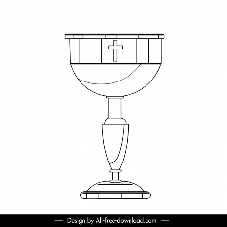 holy grail sign icon black white flat cup cross symbol outline