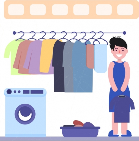 Homework drawing woman washing clothes colored cartoon vectors stock in  format for free download 