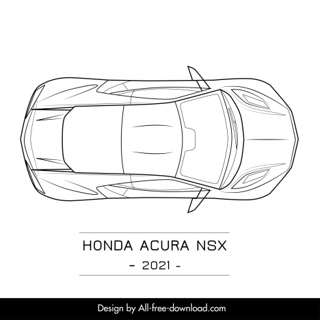 honda acura nsx 2021 car model advertising template black white handdrawn top view outline