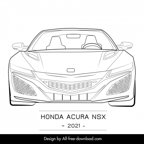 honda acura nsx 2021 car model icon black white symmetric handdrawn back view sketch