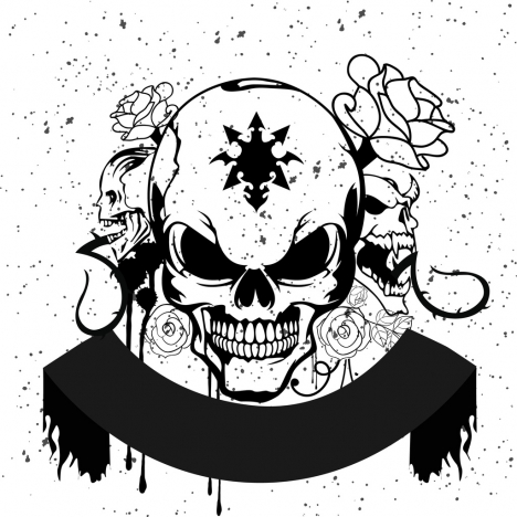 horror skull background black white design grunge style